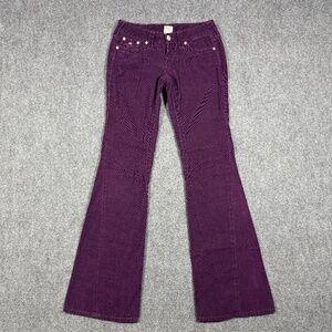 VTG Y2K True Religion Corduroy Flare Pants Size 26 Flap Magenta Low Rise 0587